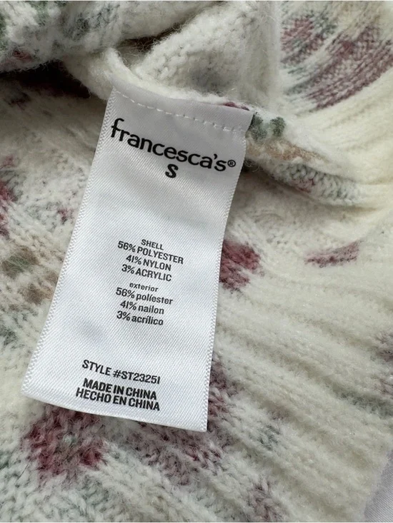 Francesca's Floral Ribbon Tie Cardigan Small Ivory Mauve Cottagecore NWT - Picture 14 of 15